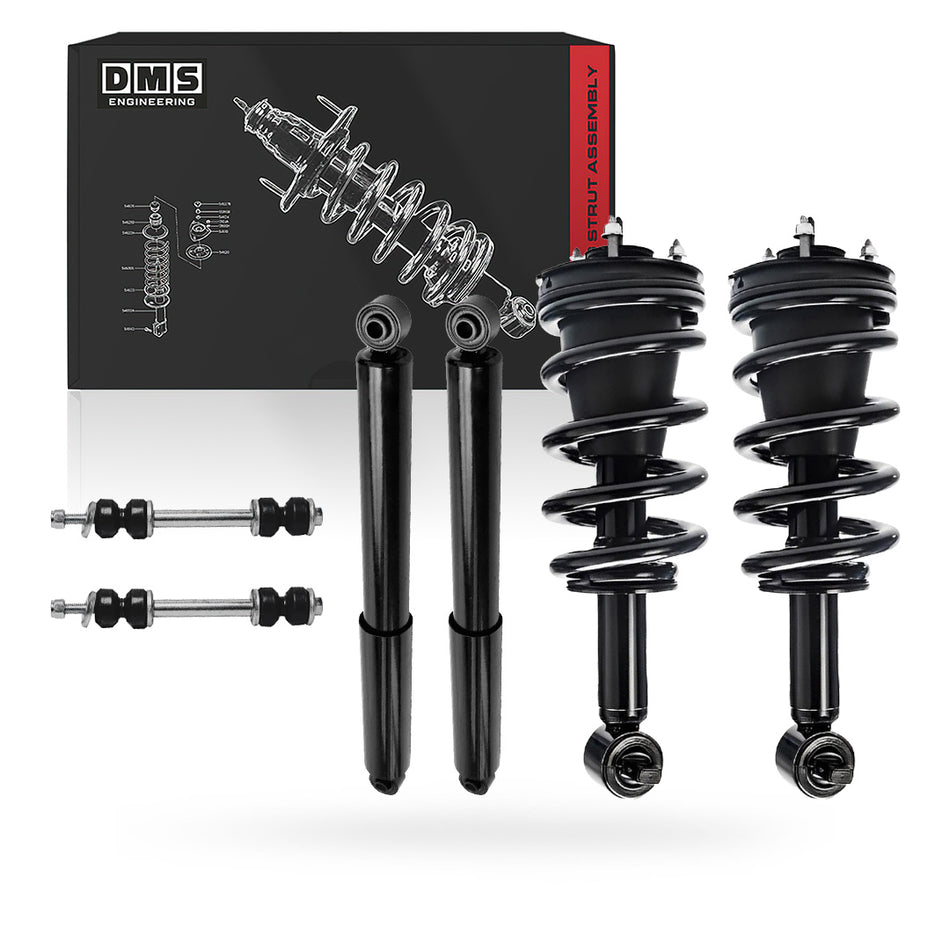 GMC Sierra 1500 SLE / SLT (2014-2018) Front & Rear Shock Absorbers and Struts + Sway Bar Links LH + RH