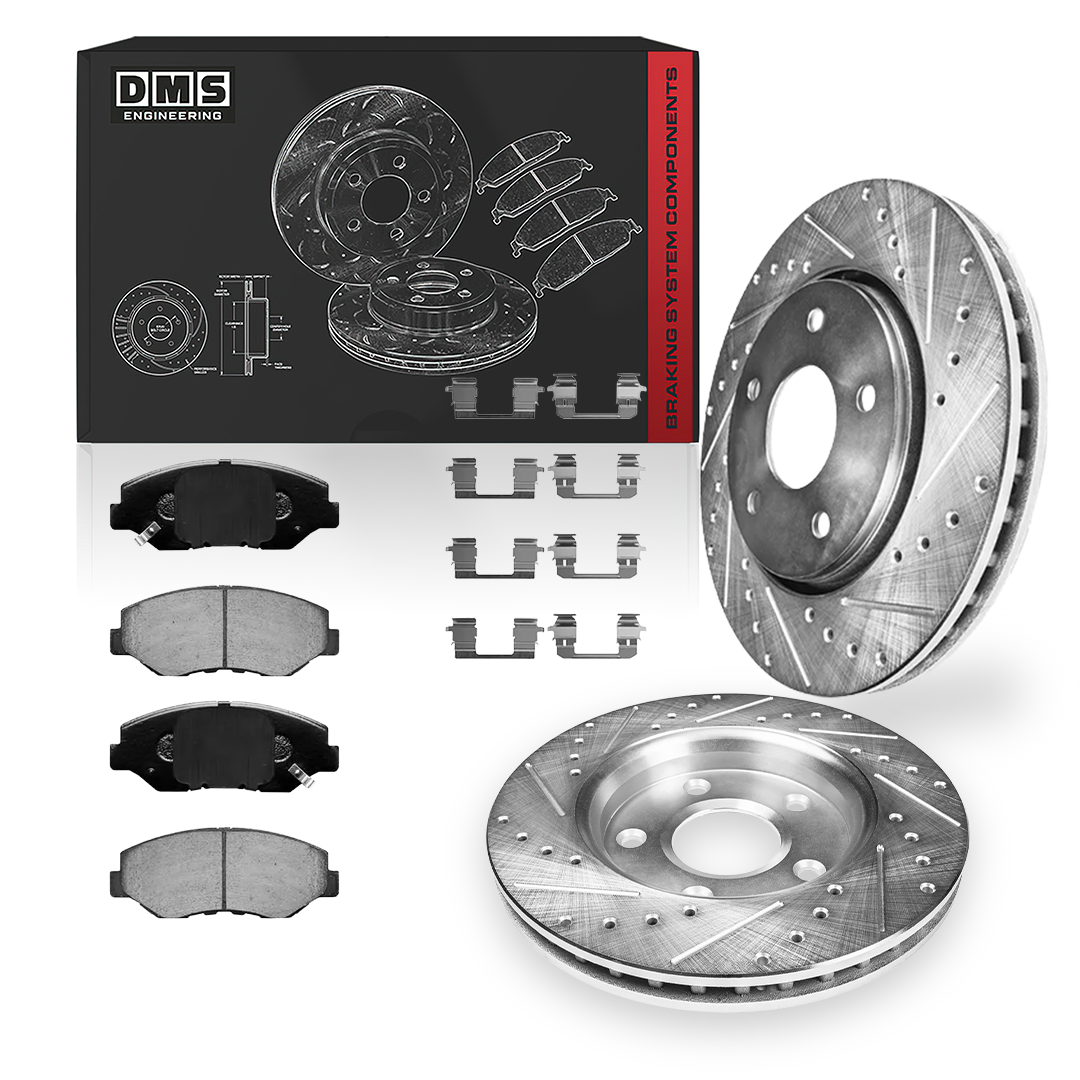 Honda Accord (2003 - 2007) Front and Rear Drilled and Slotted Brake Rotors and Brake Pads LH + RH