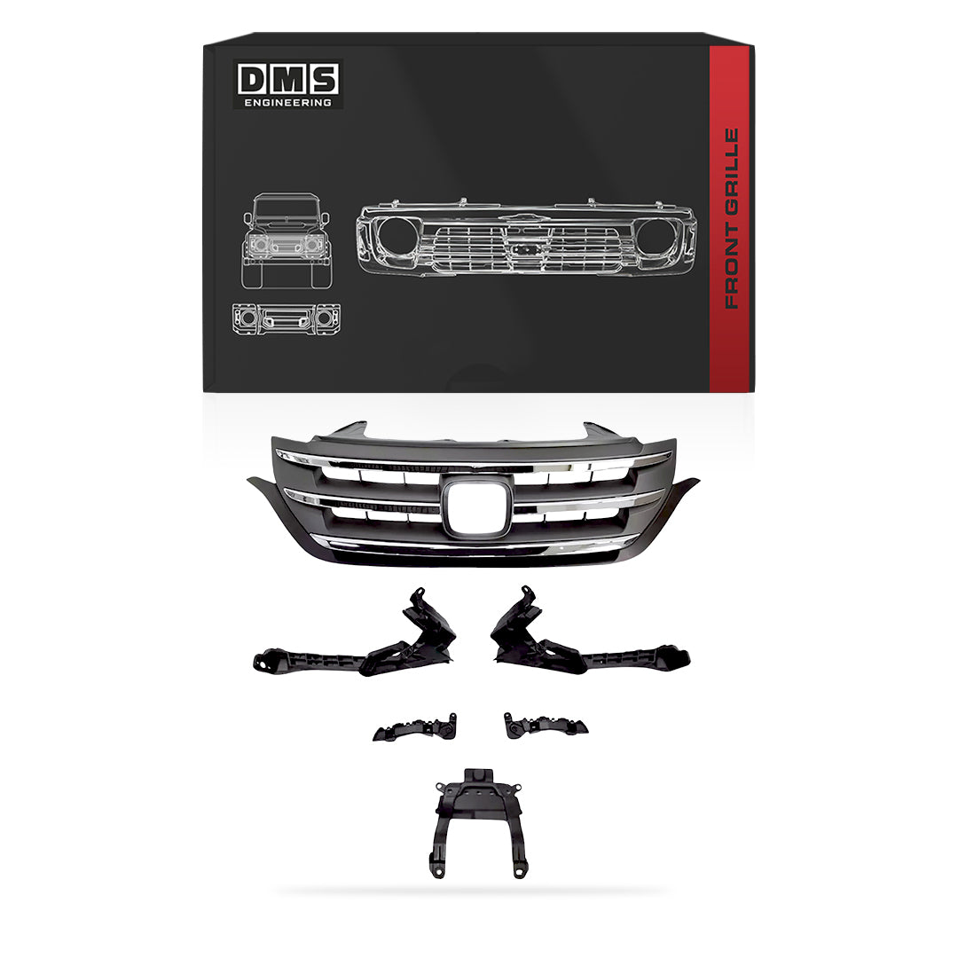 Honda CR-V (2012 - 2014) Chrome Trim Gray Front Upper Grille / Bumper Brackets / Headlight Brackets 6-Pcs. Complete Set