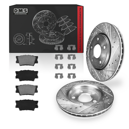 Lexus ES350 (2007 - 2012) Front and Rear Drilled and Slotted Brake Rotors and Brake Pads LH + RH