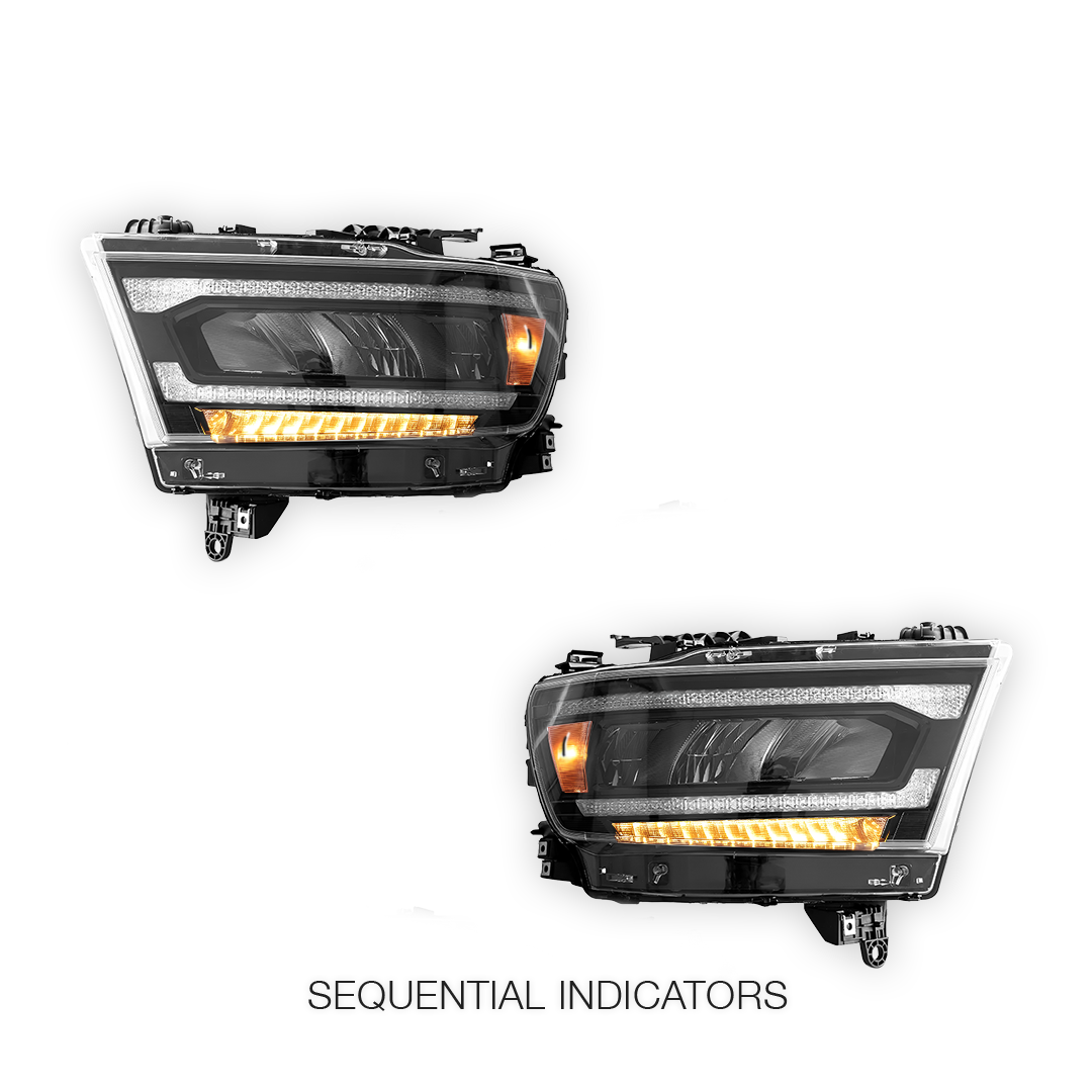 RAM 1500 (2019 - 2021) Sequential Full LED Reflector Headlights LH + RH