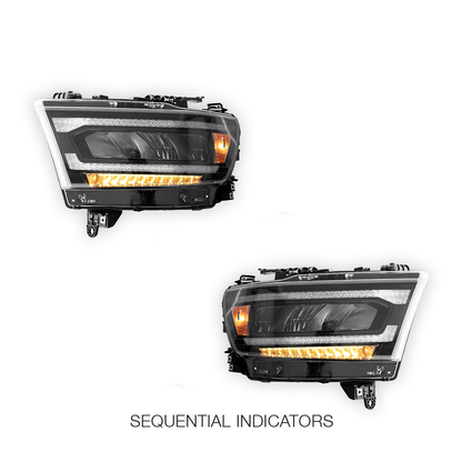RAM 1500 (2019 - 2021) Sequential Full LED Reflector Headlights LH + RH