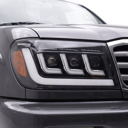 Toyota LandCruiser FZJ100 / UZJ100 (2005 - 2007) LED DRL Chrome Projector Headlights LH + RH installed close-up