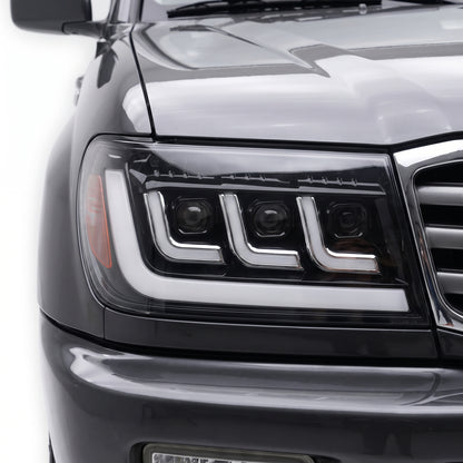Toyota LandCruiser FZJ100 / UZJ100 (2005 - 2007) LED DRL Chrome Projector Headlights LH + RH