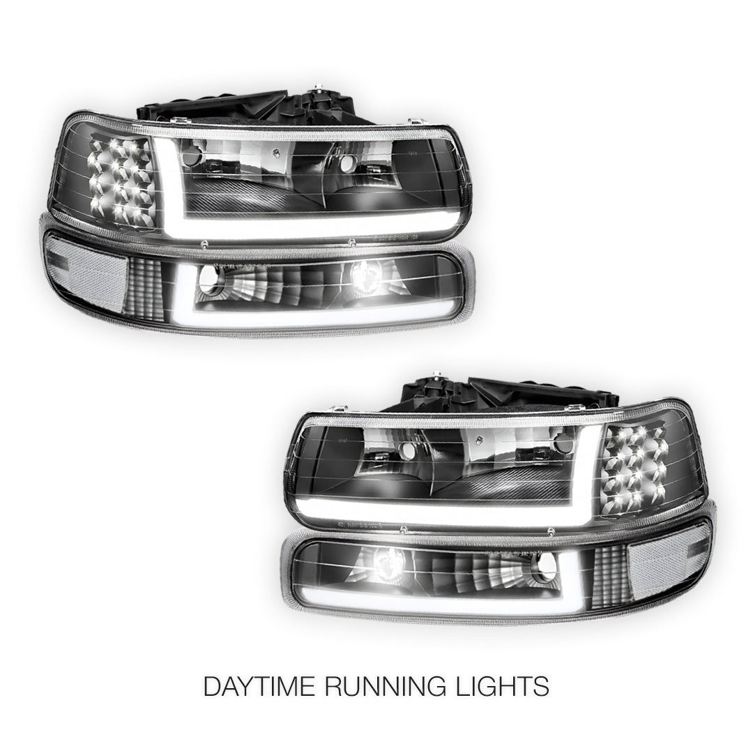 Chevrolet Silverado 1500 HD LS / LT (2001 - 2002) LED DRL Bar Headlights LH + RH