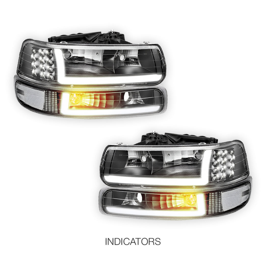 Chevrolet Silverado 1500 HD LS / LT (2001 - 2002) LED DRL Bar Headlights LH + RH