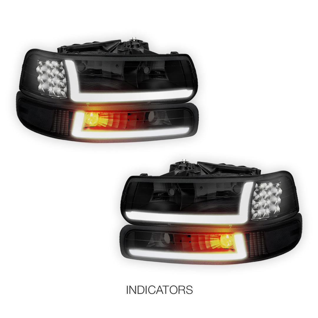 Chevrolet Silverado 1500 HD LS / LT (2001 - 2002) LED DRL Bar Headlights LH + RH