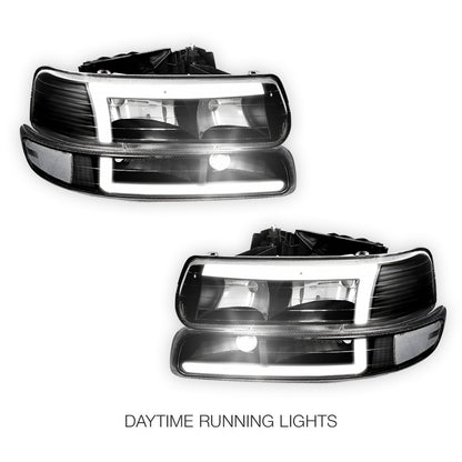 Chevrolet Silverado 1500 HD LS / LT (2001 - 2002) L-Pattern 3D LED DRL Headlights LH + RH