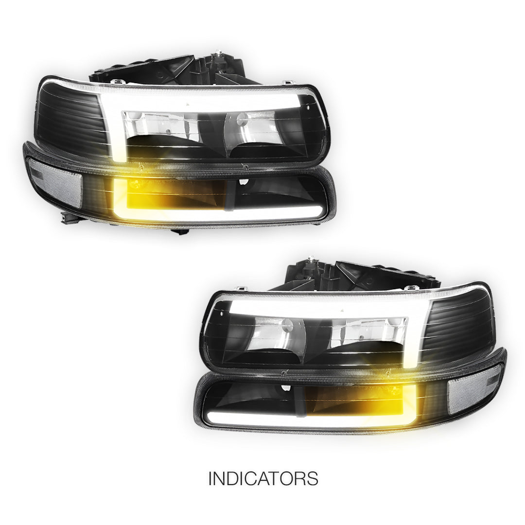 Chevrolet Silverado 1500 HD LS / LT (2001 - 2002) L-Pattern 3D LED DRL Headlights LH + RH