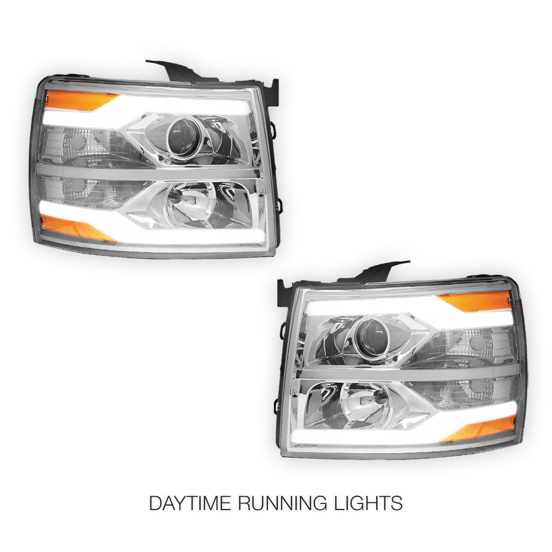 Chevrolet Silverado 1500 LS / LT / LTZ (2007 - 2013) Dual LED DRL Projector Headlights LH + RH