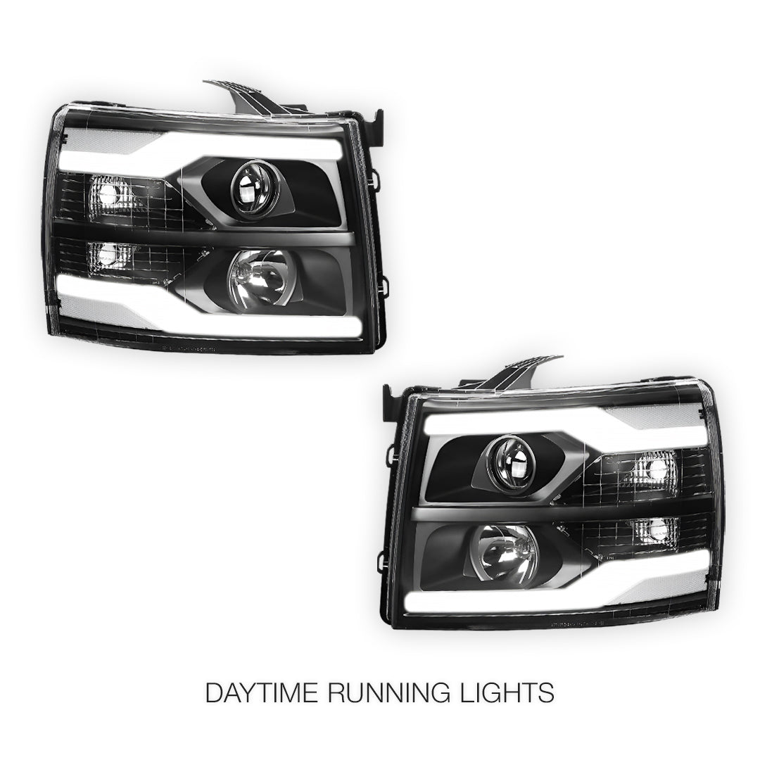 Chevrolet Silverado 1500 LS / LT / LTZ (2007 - 2013) Dual LED DRL Projector Headlights LH + RH