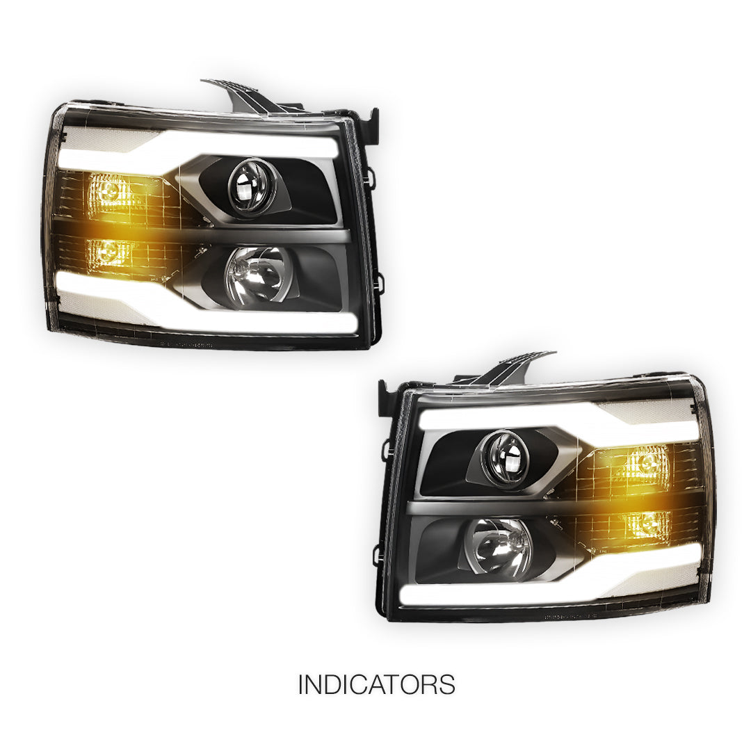 Chevrolet Silverado 1500 LS / LT / LTZ (2007 - 2013) Dual LED DRL Projector Headlights LH + RH