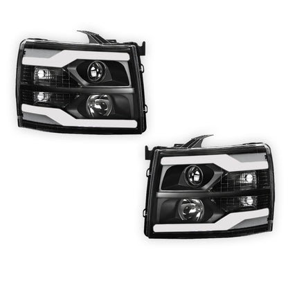 Chevrolet Silverado 1500 LS / LT / LTZ (2007 - 2013) Dual LED DRL Projector Headlights LH + RH