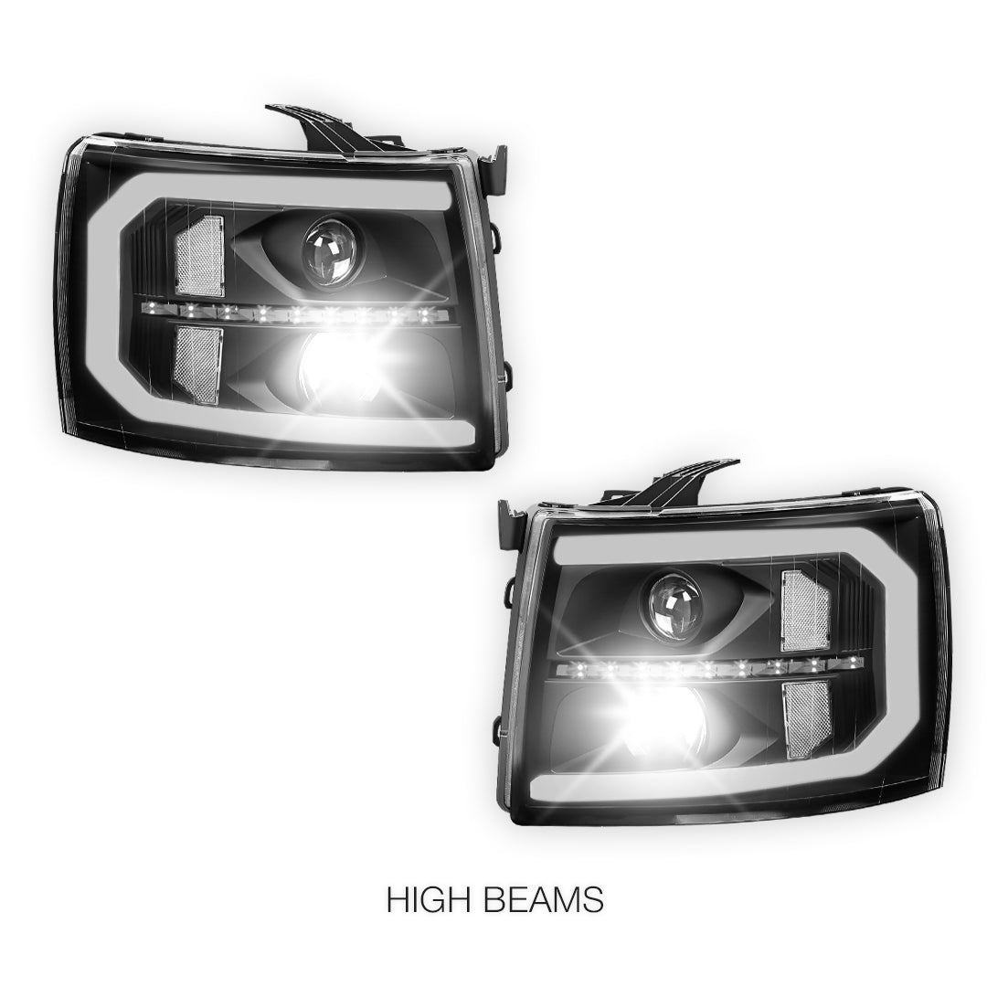 Chevrolet Silverado 1500 LS / LT / LTZ (2007 - 2013) LED DRL Bar + Sequential Signal Projector Headlights LH + RH