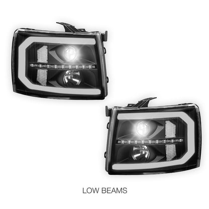 Chevrolet Silverado 1500 LS / LT / LTZ (2007 - 2013) LED DRL Bar + Sequential Signal Projector Headlights LH + RH