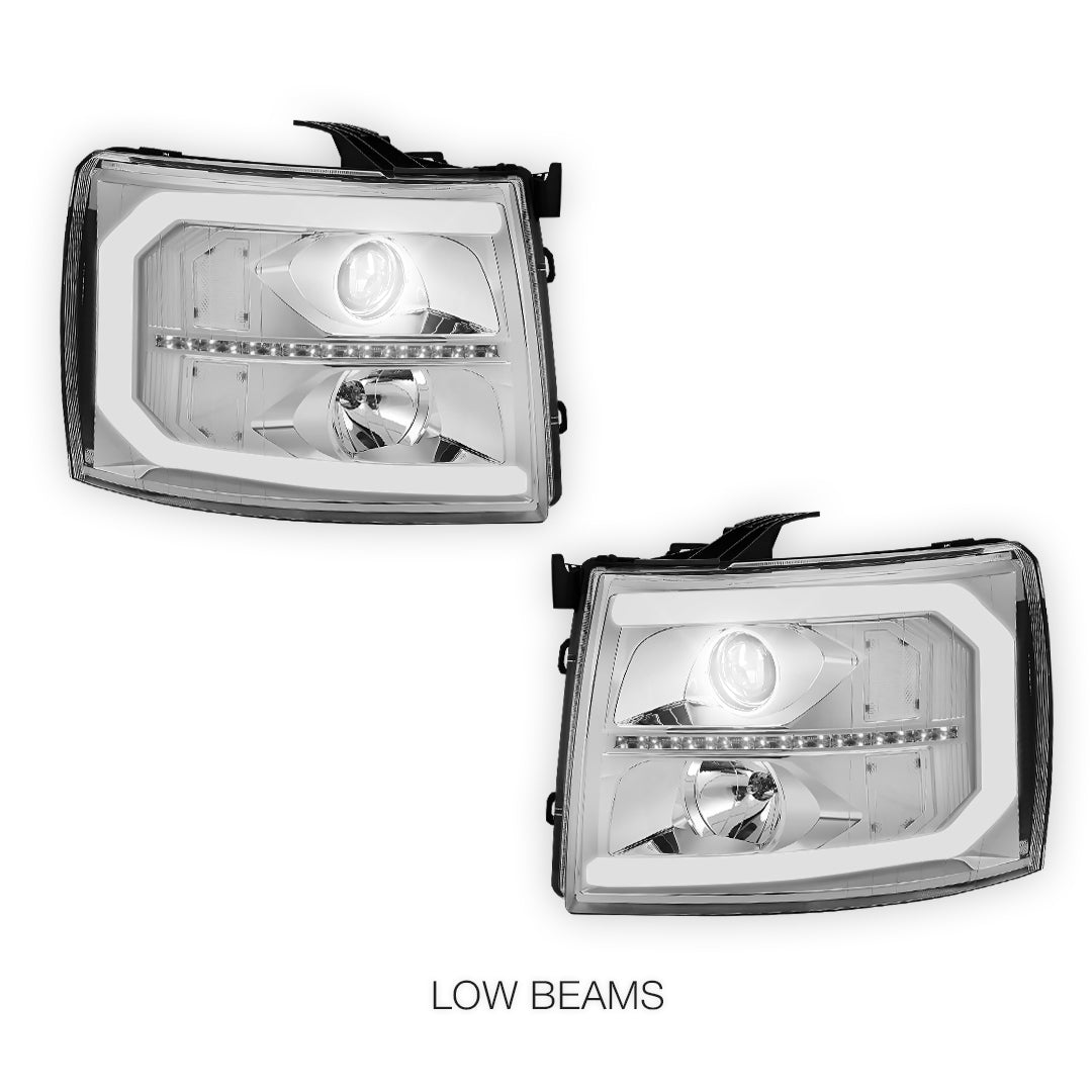 Chevrolet Silverado 1500 LS / LT / LTZ (2007 - 2013) LED DRL Bar + Sequential Signal Projector Headlights LH + RH