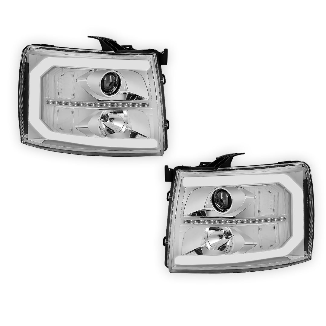 Chevrolet Silverado 1500 LS / LT / LTZ (2007 - 2013) LED DRL Bar + Sequential Signal Projector Headlights LH + RH