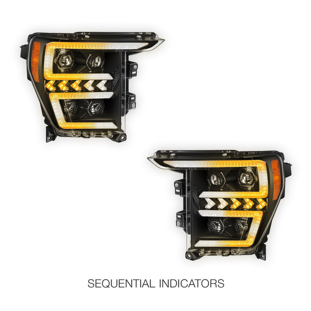 Ford F-150 (2021- 2023) LED DRL Switchback Sequential Signal Projector Headlights LH + RH