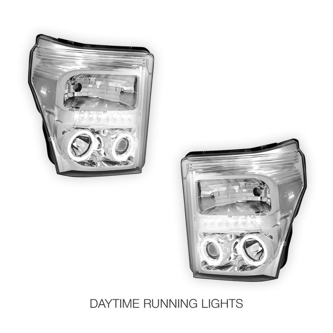 Ford F-250 (2011 - 2016) Dual Halo Projector LED DRL Headlights LH + RH