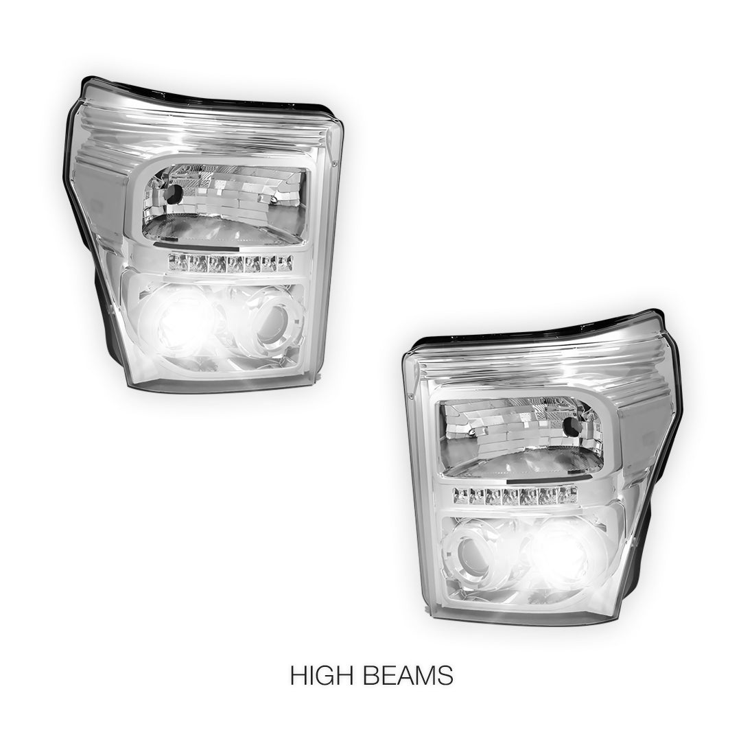 Ford F-250 (2011 - 2016) Dual Halo Projector LED DRL Headlights LH + RH