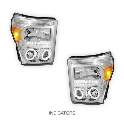 Ford F-250 (2011 - 2016) Dual Halo Projector LED DRL Headlights LH + RH