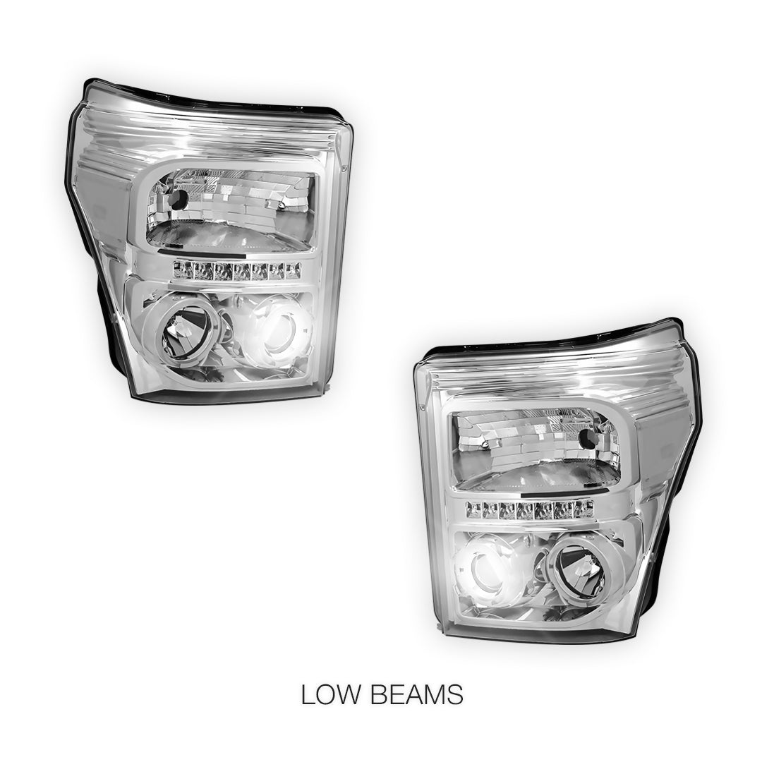 Ford F-250 (2011 - 2016) Dual Halo Projector LED DRL Headlights LH + RH