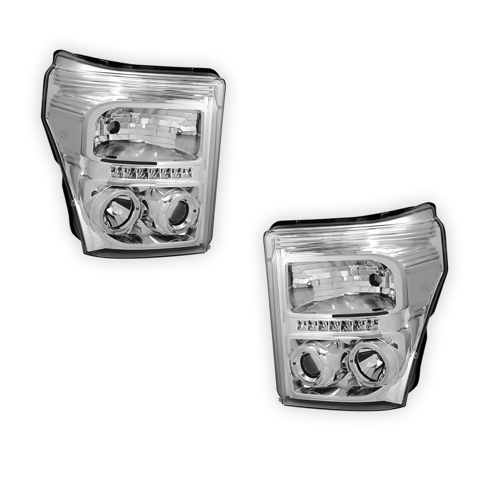 Ford F-250 (2011 - 2016) Dual Halo Projector LED DRL Headlights LH + RH