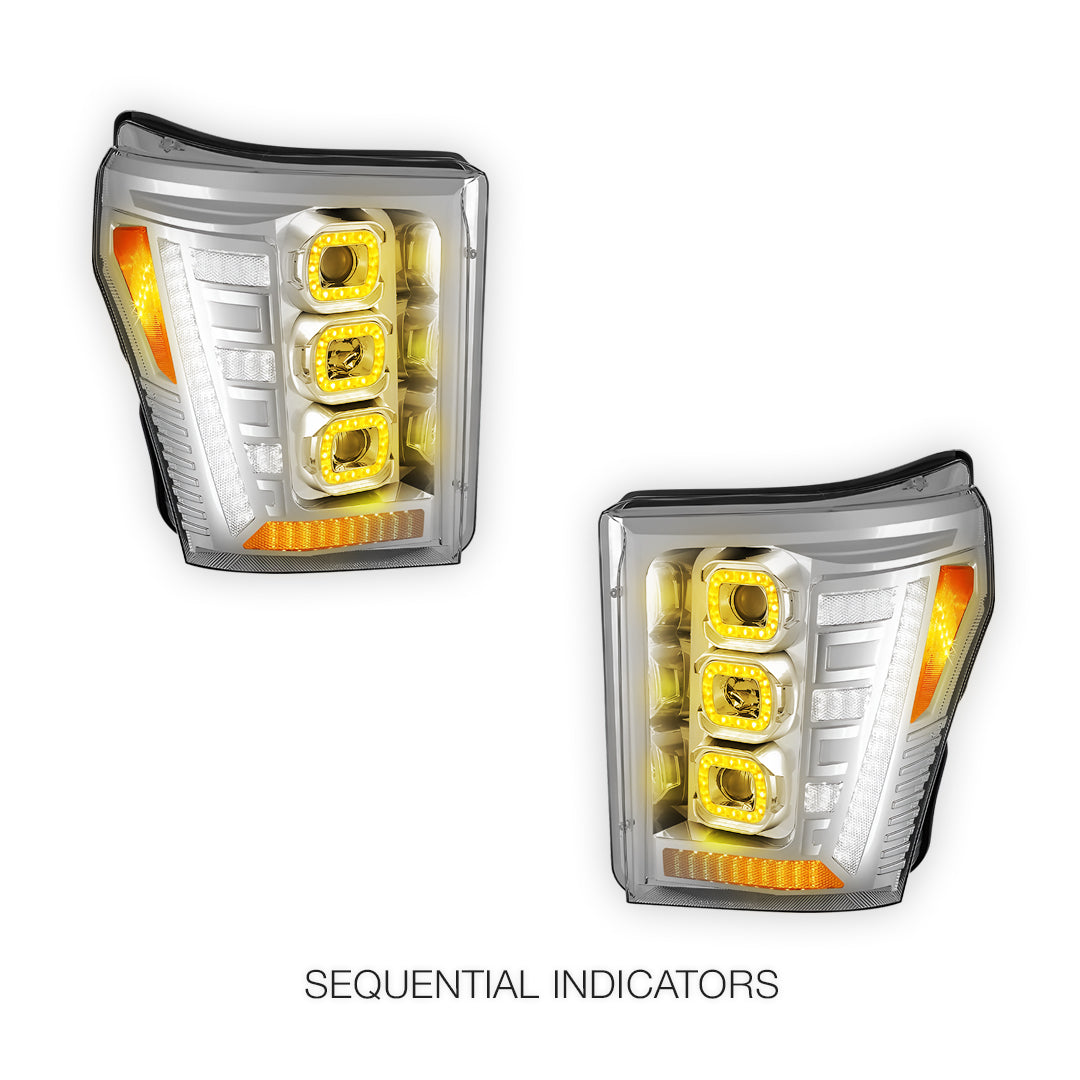 Ford F-250 Super Duty (2011 - 2016) Switchback Sequential Signal LED Projector Headlights LH - RH