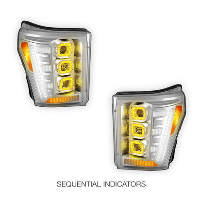 Ford F-250 Super Duty (2011 - 2016) Switchback Sequential Signal LED Projector Headlights LH - RH
