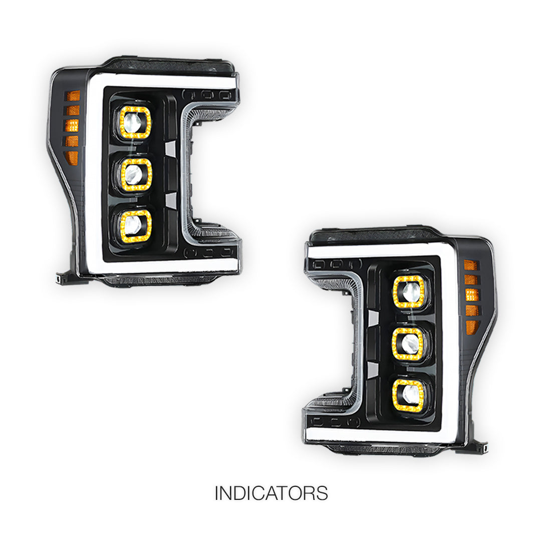 Ford F-250 Super Duty (2017 - 2019) LED DRL Halo Ring Projector Headlights LH + RH