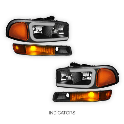 GMC Sierra 1500 HD SLE / SLT (2001 - 2007) Pair LED DRL Headlights LH + RH