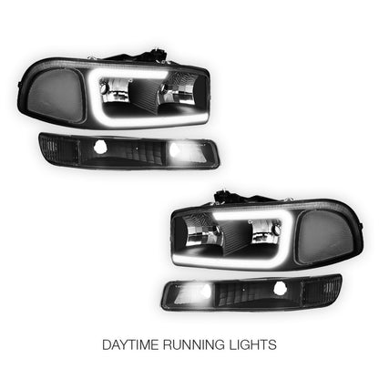 GMC Sierra 1500 HD SLE / SLT (2001 - 2007) Pair LED DRL Headlights LH + RH