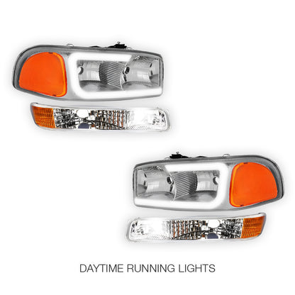 GMC Sierra 1500 HD SLE / SLT (2001 - 2007) Pair LED DRL Headlights LH + RH