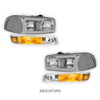 GMC Sierra 1500 HD SLE / SLT (2001 - 2007) Pair LED DRL Headlights LH + RH