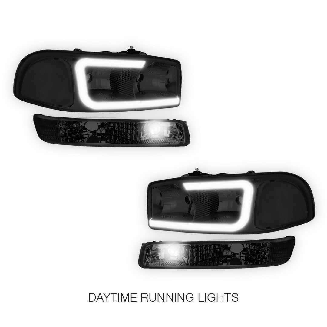 GMC Sierra 1500 HD SLE / SLT (2001 - 2007) Pair LED DRL Headlights LH + RH