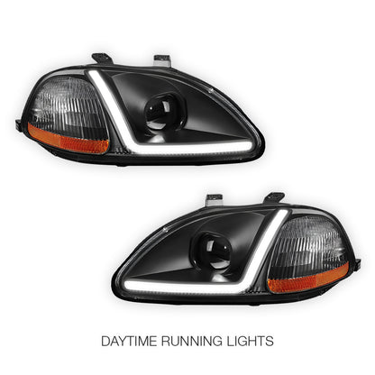 Honda Civic 6th Gen. (1996 - 1998) LED DRL Side Turn Projector Headlights LH + RH
