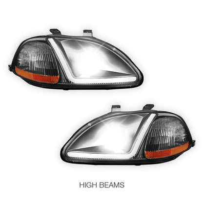 Honda Civic 6th Gen. (1996 - 1998) LED DRL Side Turn Projector Headlights LH + RH