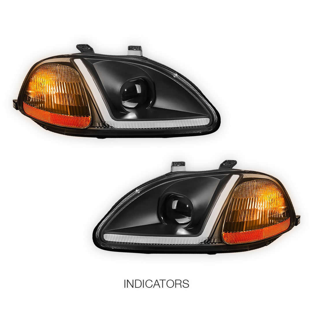 Honda Civic 6th Gen. (1996 - 1998) LED DRL Side Turn Projector Headlights LH + RH