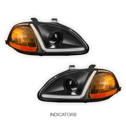 Honda Civic 6th Gen. (1996 - 1998) LED DRL Side Turn Projector Headlights LH + RH