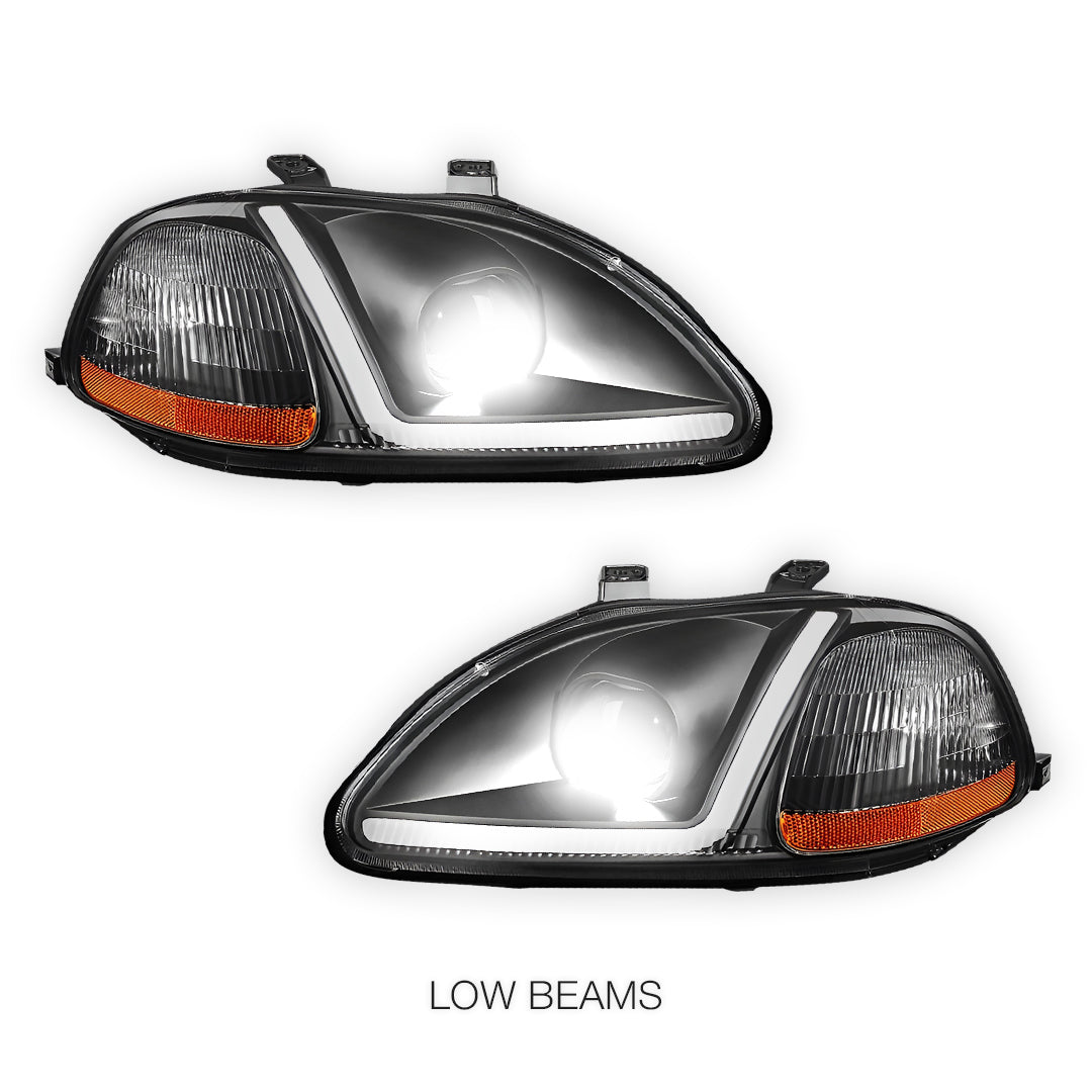 Honda Civic 6th Gen. (1996 - 1998) LED DRL Side Turn Projector Headlights LH + RH