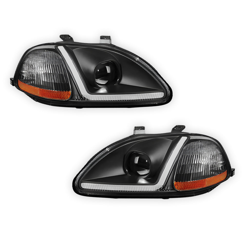 Honda Civic 6th Gen. (1996 - 1998) LED DRL Side Turn Projector Headlights LH + RH