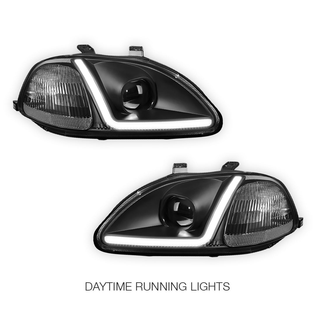 Honda Civic 6th Gen. (1996 - 1998) LED DRL Side Turn Projector Headlights LH + RH
