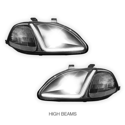 Honda Civic 6th Gen. (1996 - 1998) LED DRL Side Turn Projector Headlights LH + RH