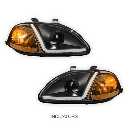 Honda Civic 6th Gen. (1996 - 1998) LED DRL Side Turn Projector Headlights LH + RH