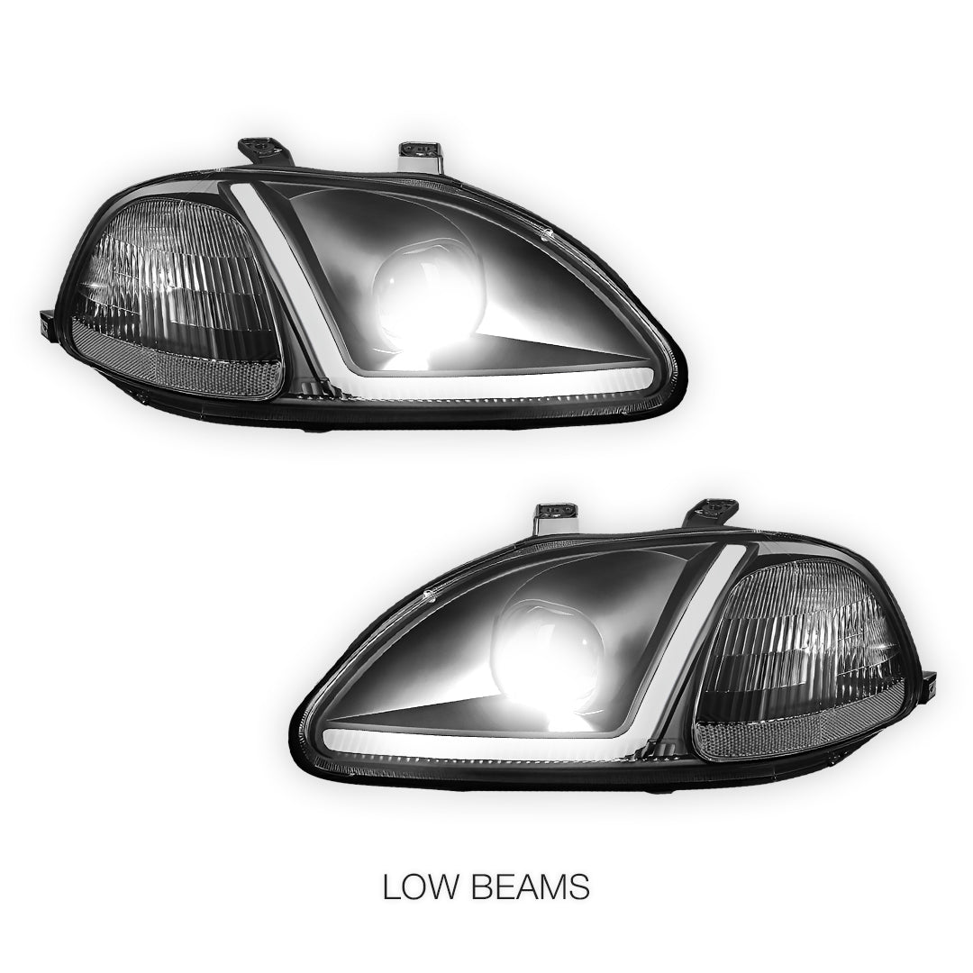 Honda Civic 6th Gen. (1996 - 1998) LED DRL Side Turn Projector Headlights LH + RH