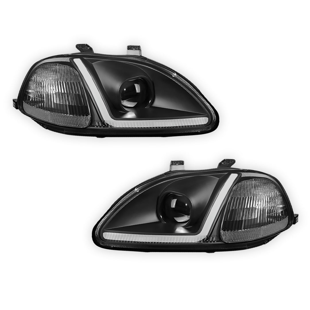 Honda Civic 6th Gen. (1996 - 1998) LED DRL Side Turn Projector Headlights LH + RH