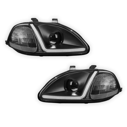Honda Civic 6th Gen. (1996 - 1998) LED DRL Side Turn Projector Headlights LH + RH