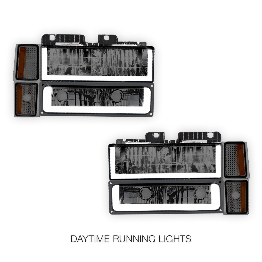 GMC C1500 Suburban SLE / SLT (1994 - 1999) U - LED Bar DRL Headlights LH + RH