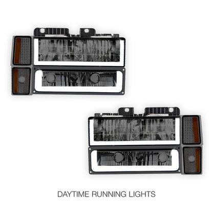 GMC C1500 Suburban SLE / SLT (1994 - 1999) U - LED Bar DRL Headlights LH + RH
