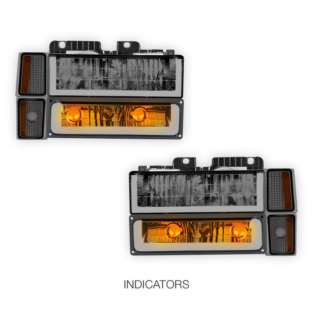 GMC C1500 Suburban SLE / SLT (1994 - 1999) U - LED Bar DRL Headlights LH + RH